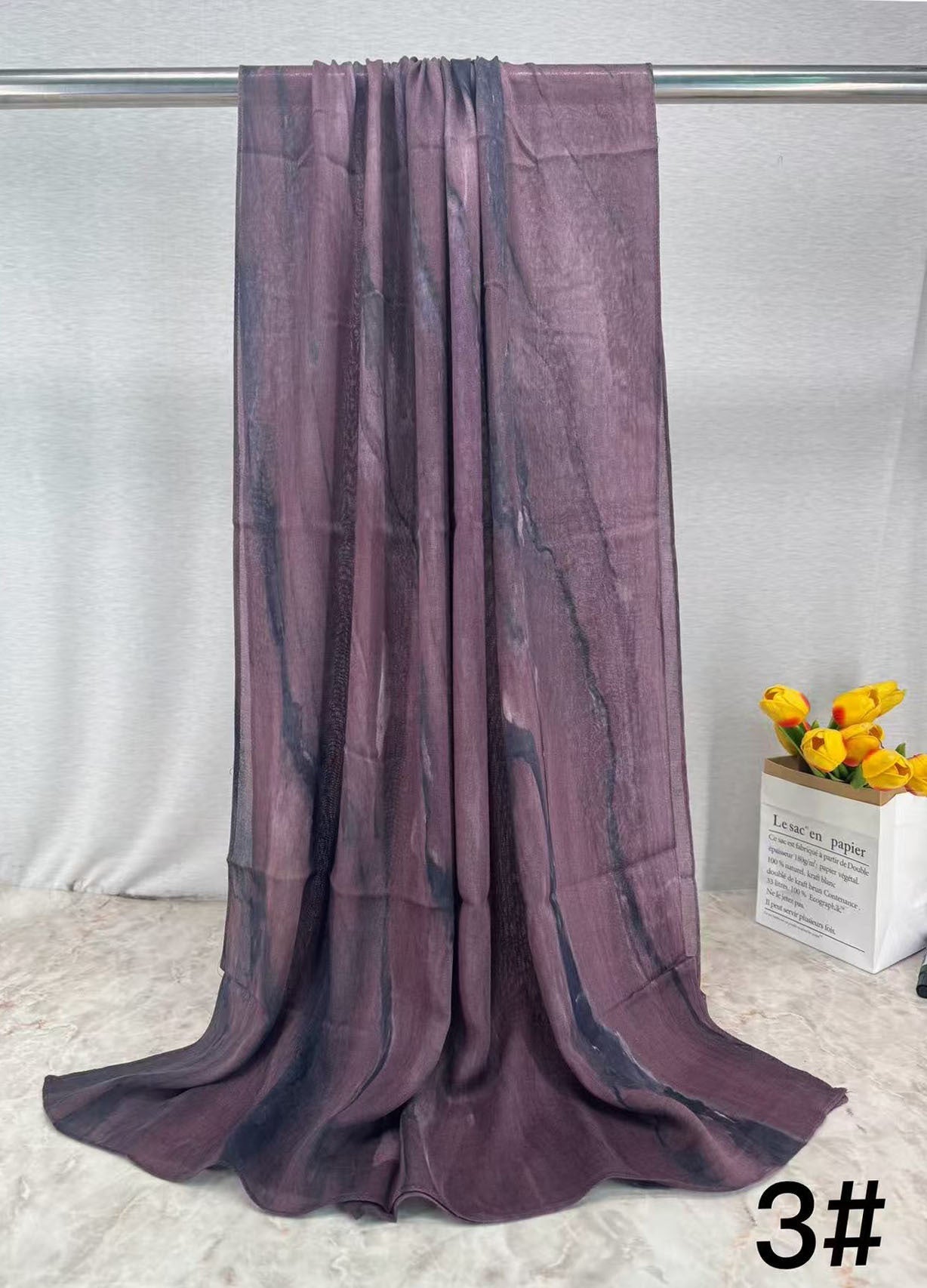 MH001 Muslim Hijab Scarf - Soft Modal Ink Print Headscarf for Women | Breathable Lightweight Shawl