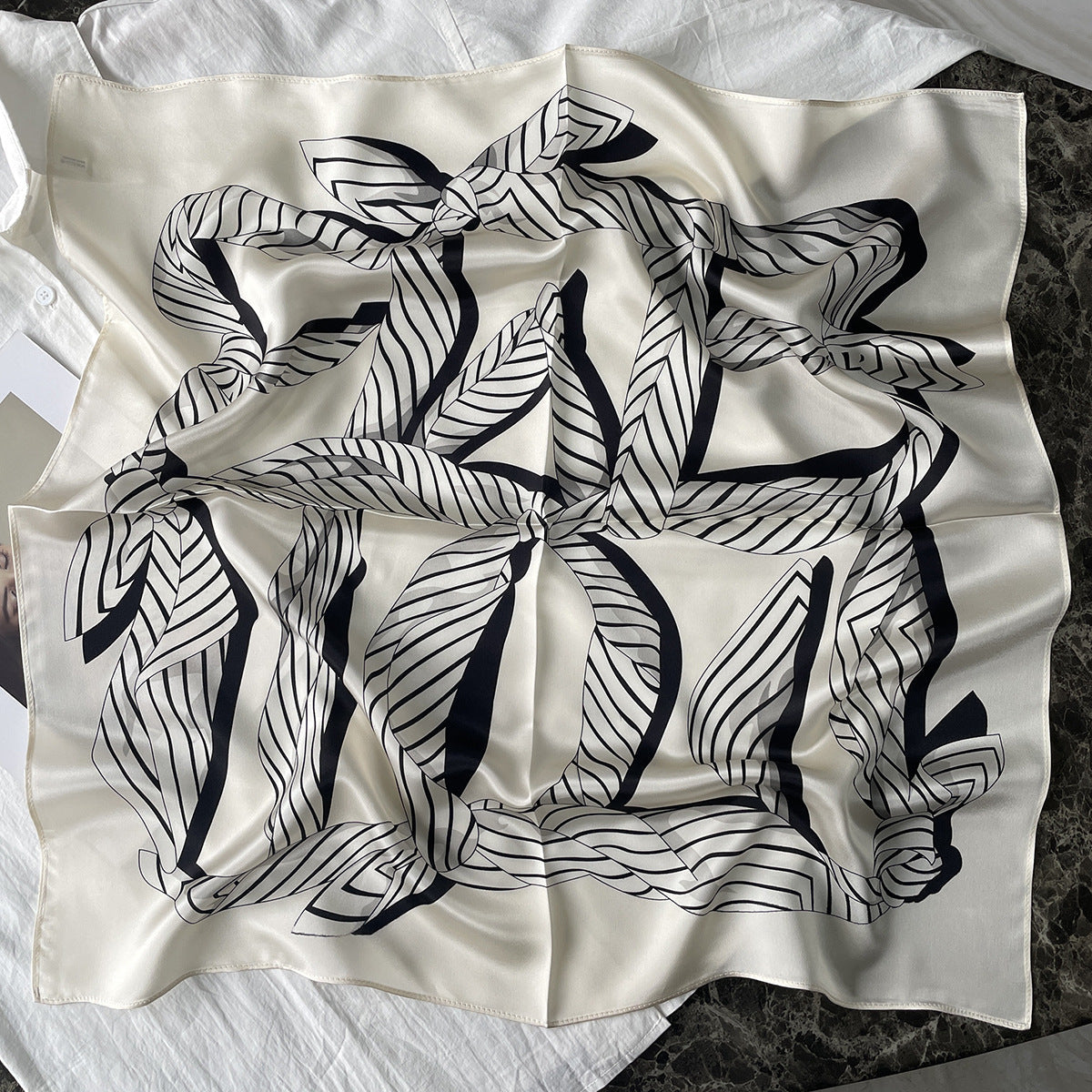 MH113 Silk Scarf Women Spring - Striped Mulberry Square UV Protection 1