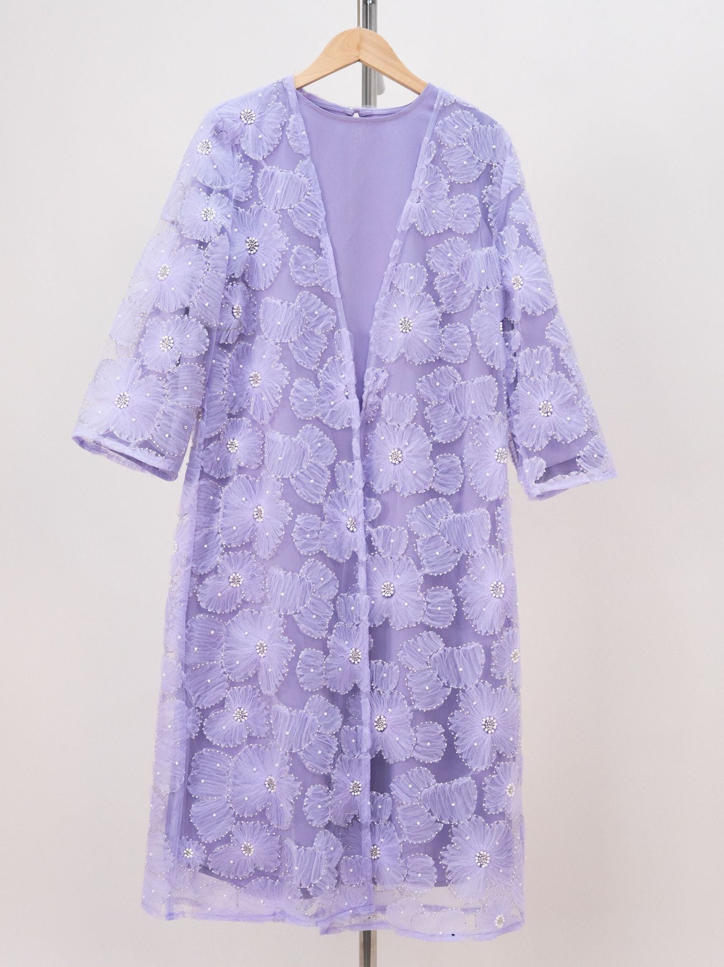 MH122 | Girls 2-Piece Mesh Flower Bead Jacket & Satin Dress Set | Ages 7–14