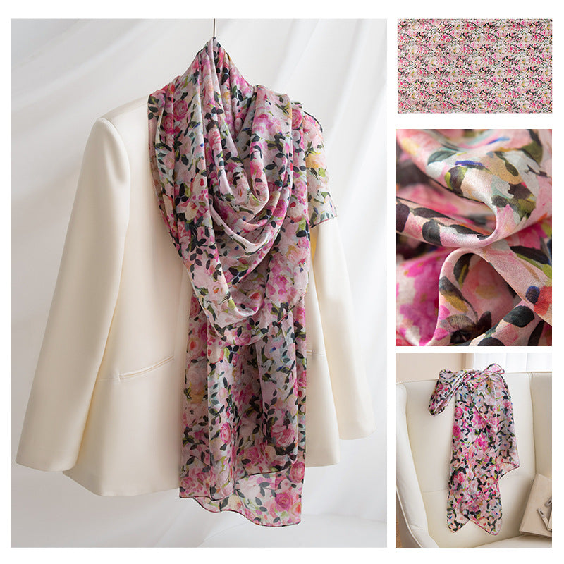 Pink Lavender Floral Mulberry Silk Scarf - Luxury Print Shawl | Premium Gift