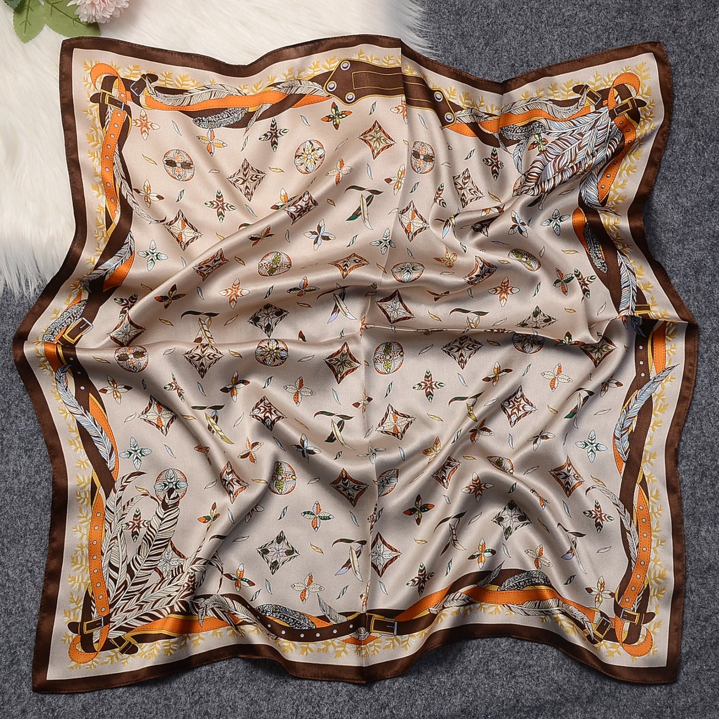 MH113 Silk Scarf Women Spring - Striped Mulberry Square UV Protection 1