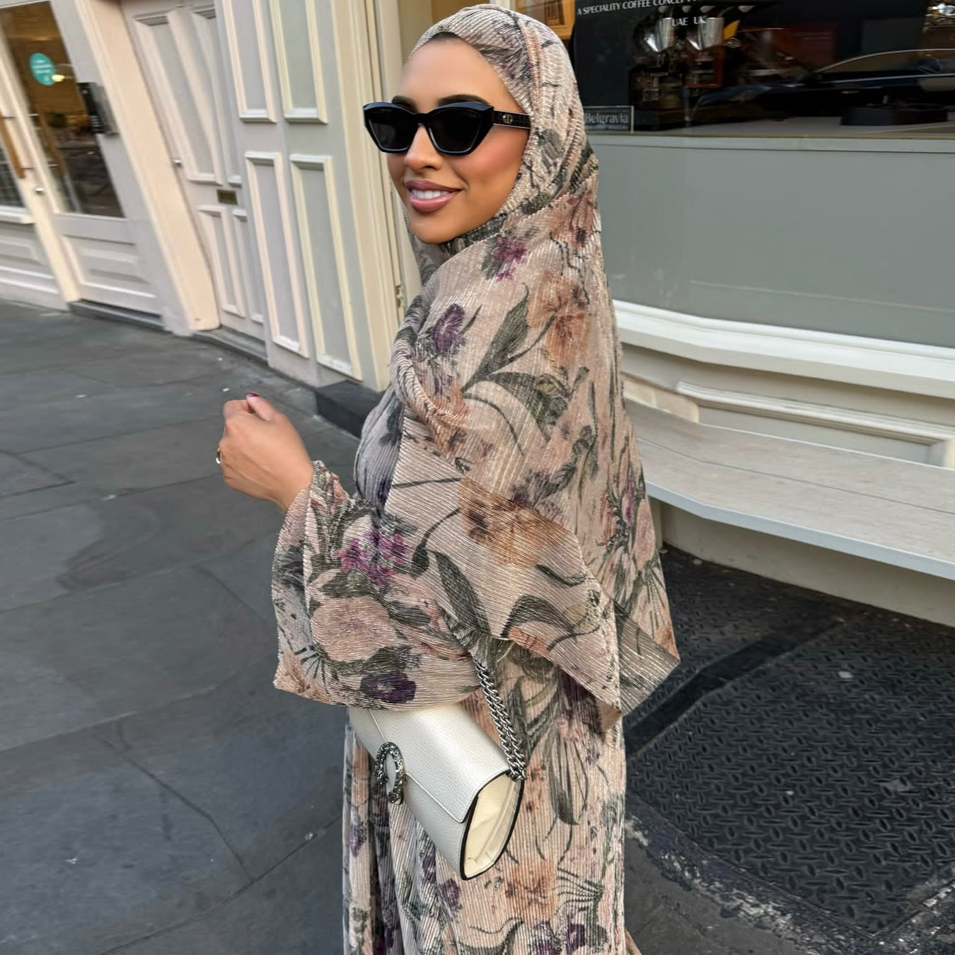 MH121 | Printed Floral Open Abaya Cardigan | Modest Kimono Robe for Women