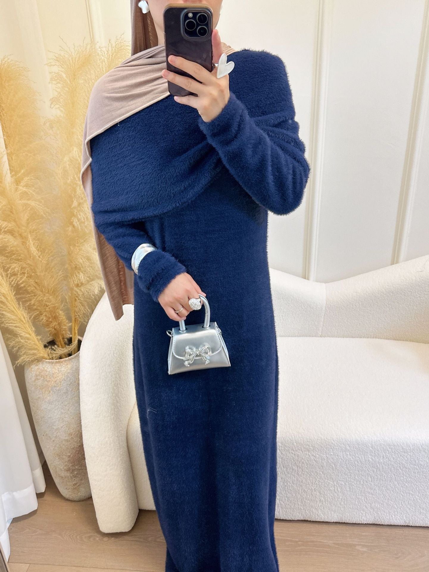 MH125 Faux Mink Knit Maxi Dress & Cape Set – Soft Winter Modest Two-Piece