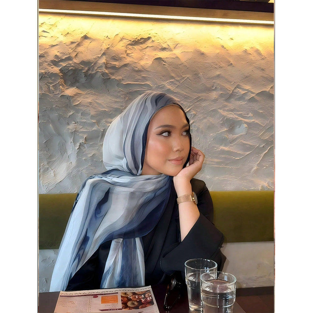 Women's Watercolor Print Hijab Scarf 80x180cm - Summer Beach Turban Headscarf with Sun Protection