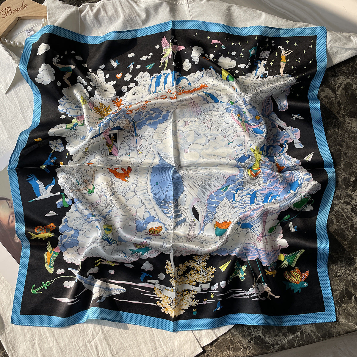 MH113 Silk Scarf Women Spring - Striped Mulberry Square UV Protection 1