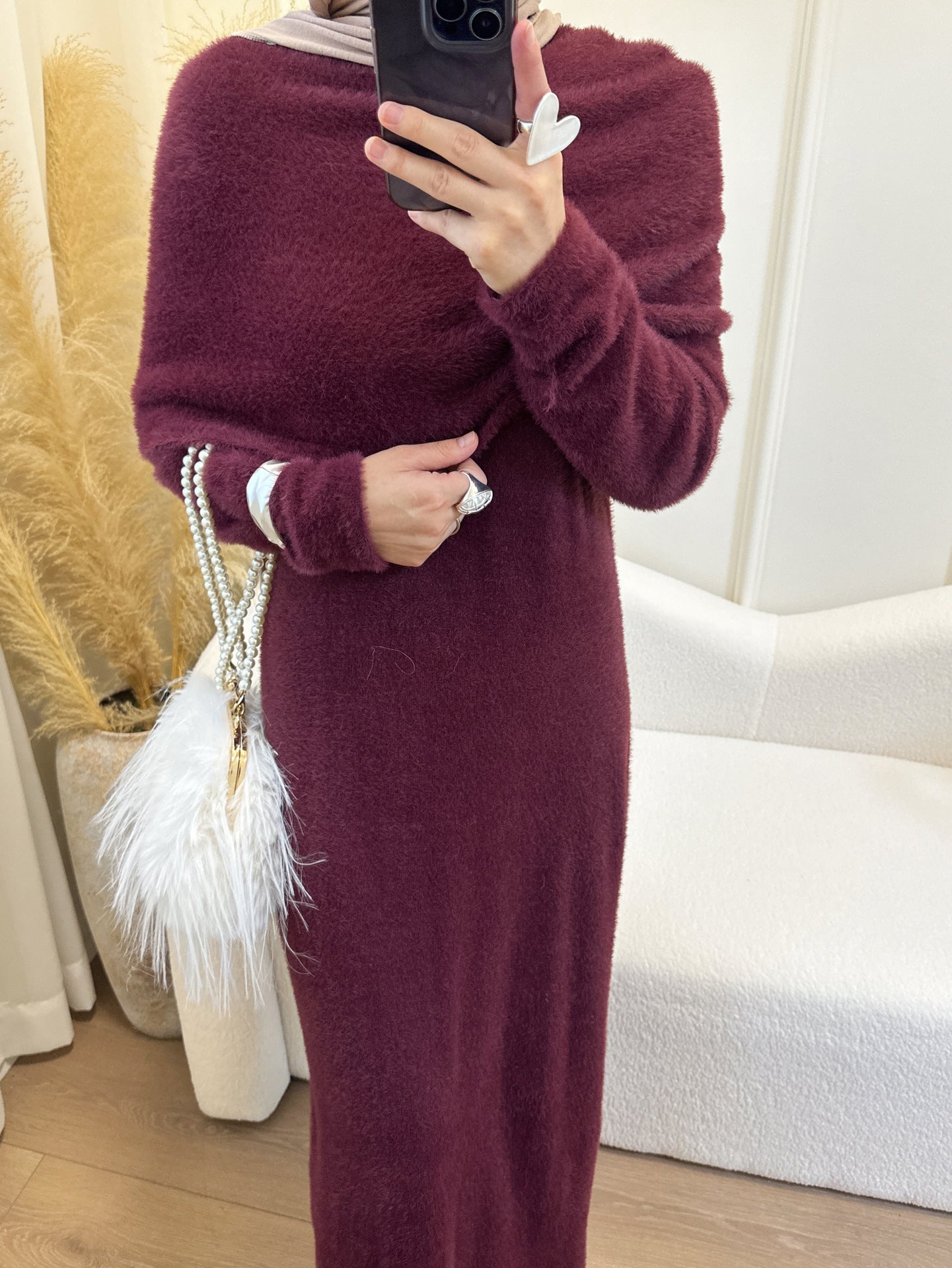 MH125 Faux Mink Knit Maxi Dress & Cape Set – Soft Winter Modest Two-Piece