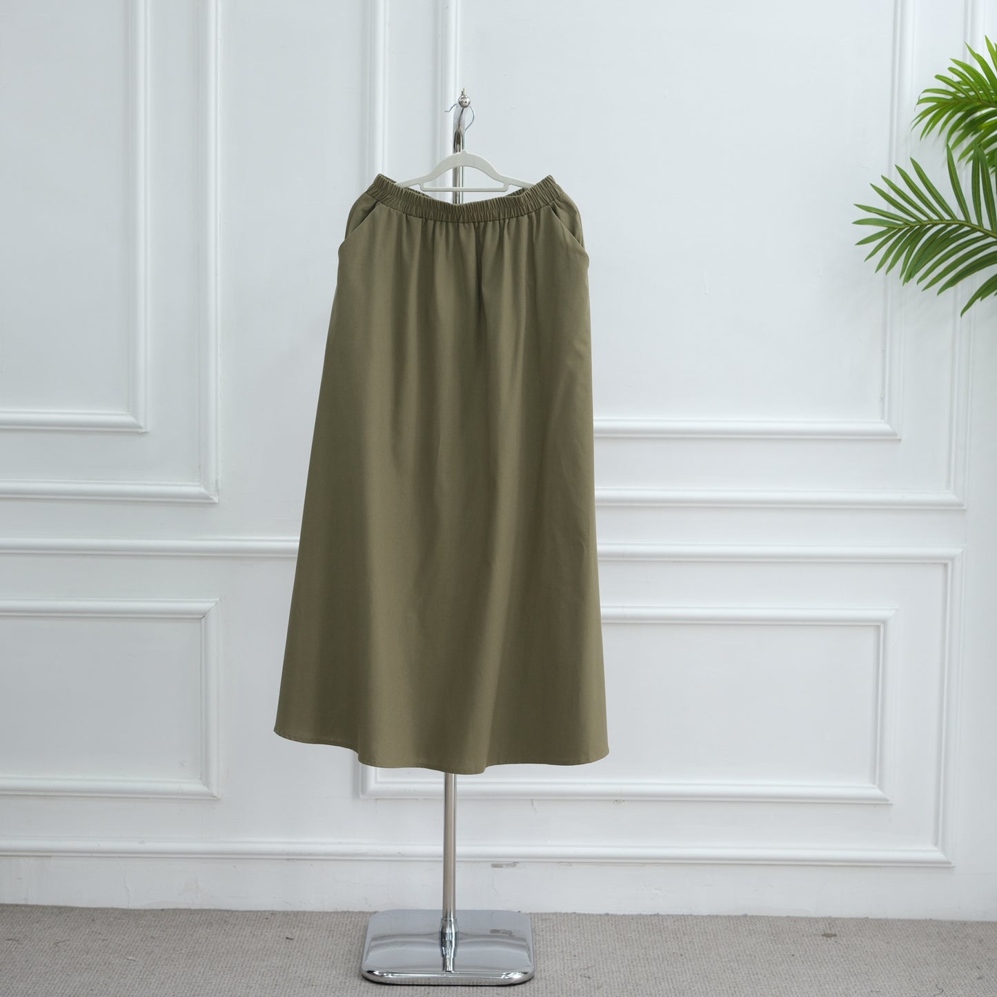 MH87 Modest Cotton-Linen Two-Piece Set – Asymmetric Drape Top & Maxi Skirt | Muslim Women Outfit for Eid & Daily Wear