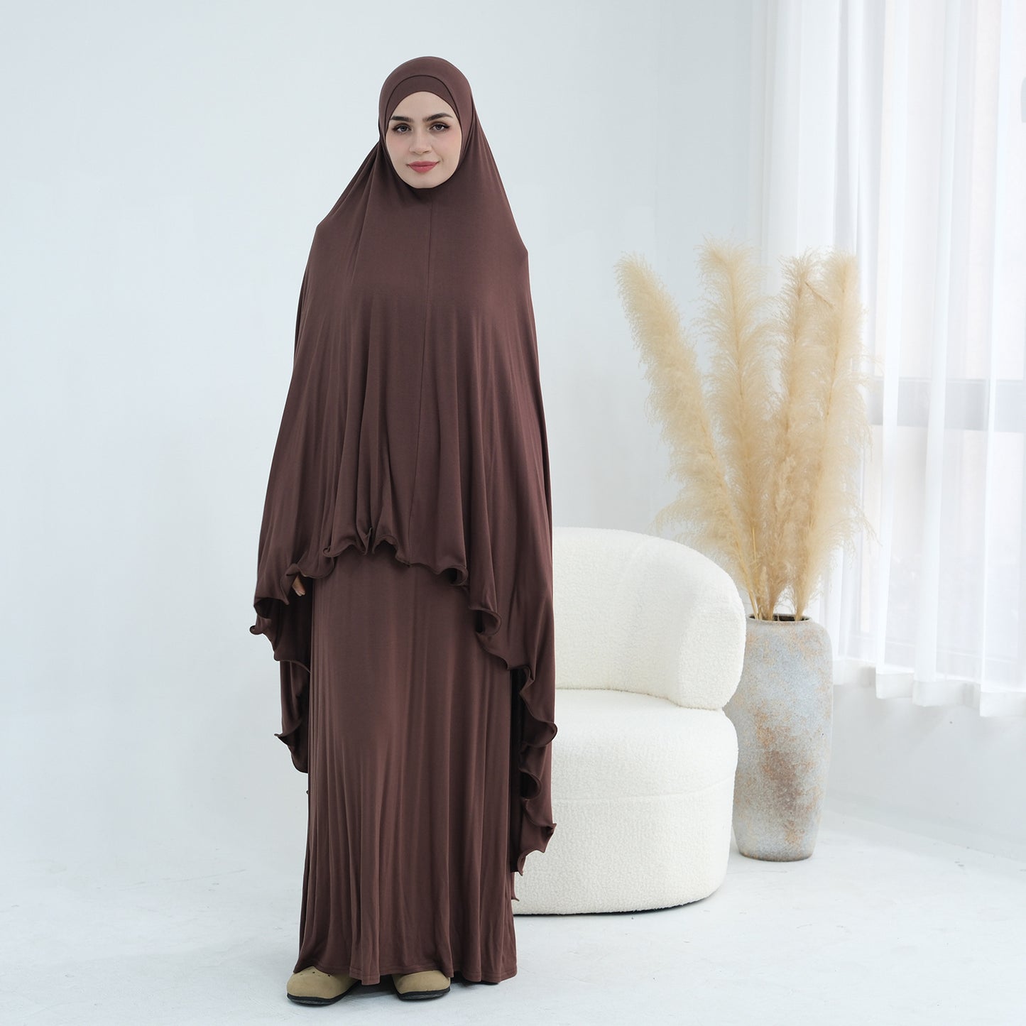 MH100 Modal Jersey Prayer Outfit Set – One-Piece Khimar & Long Dress