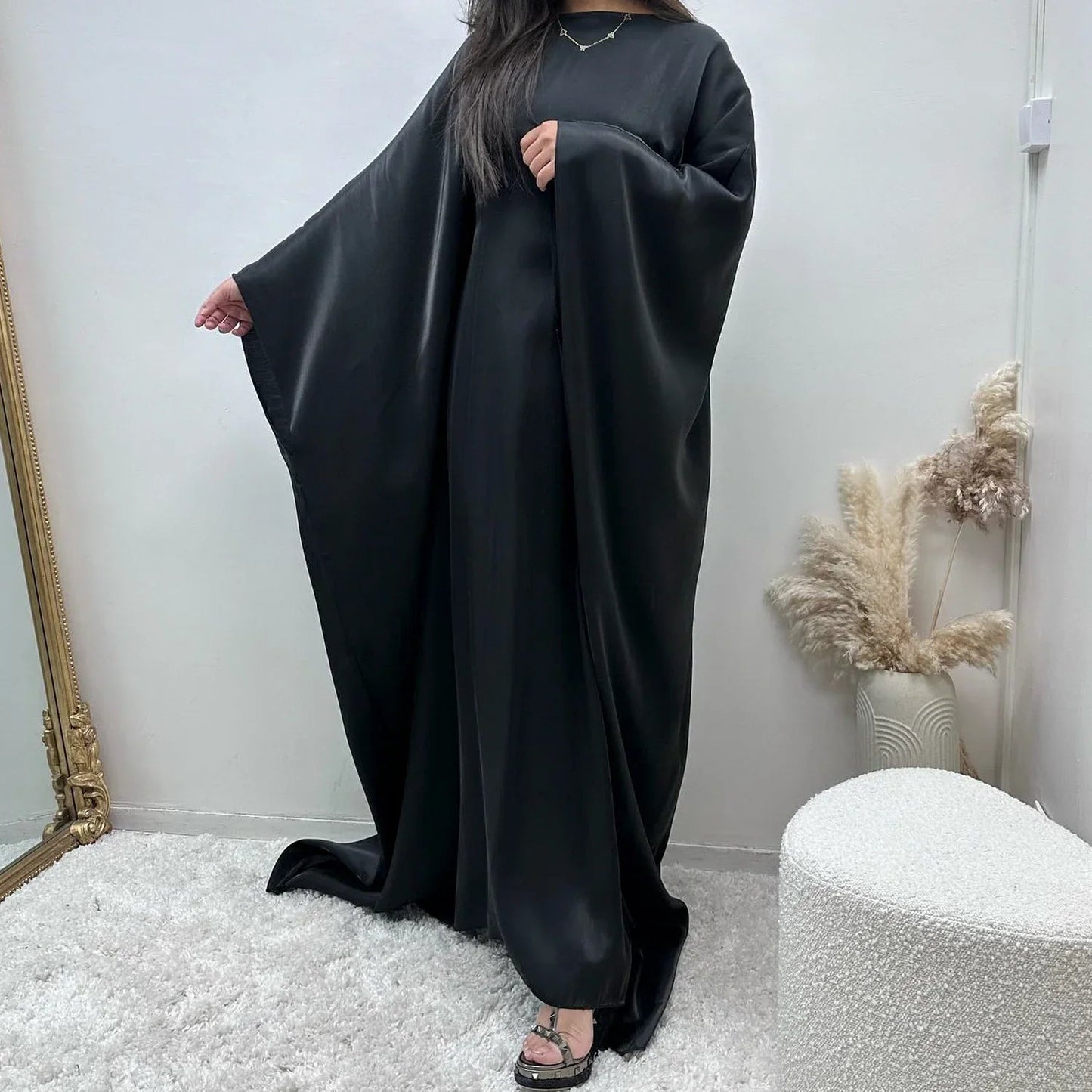 MH44 Plus Size Kaftan Abaya – Shiny Eid & Iftar Batwing Dress with Belt