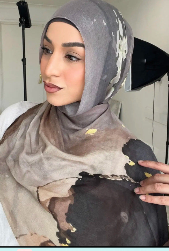 Women's Watercolor Print Hijab Scarf 80x180cm - Summer Beach Turban Headscarf with Sun Protection