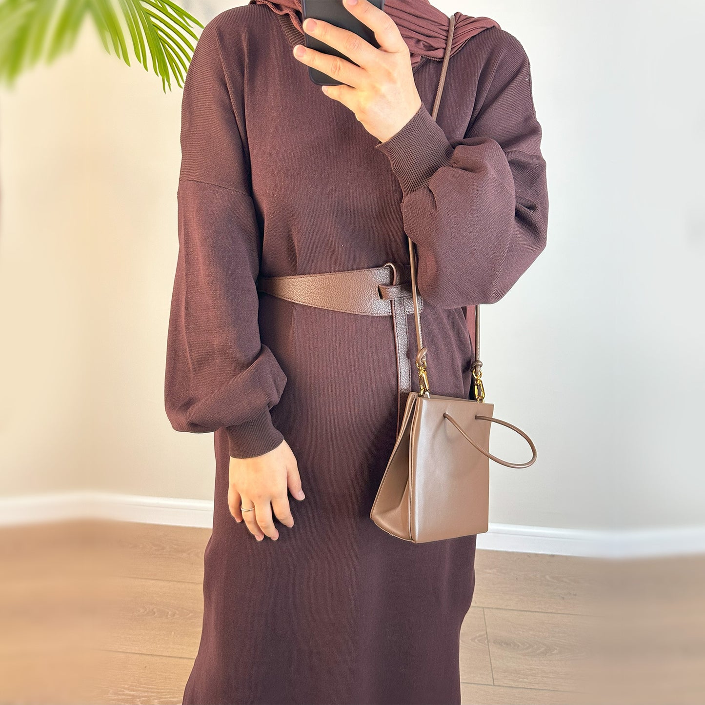 MH77 Thick Knit Sweater Dress + Wide-Leg Pants Set – Modest Two-Piece