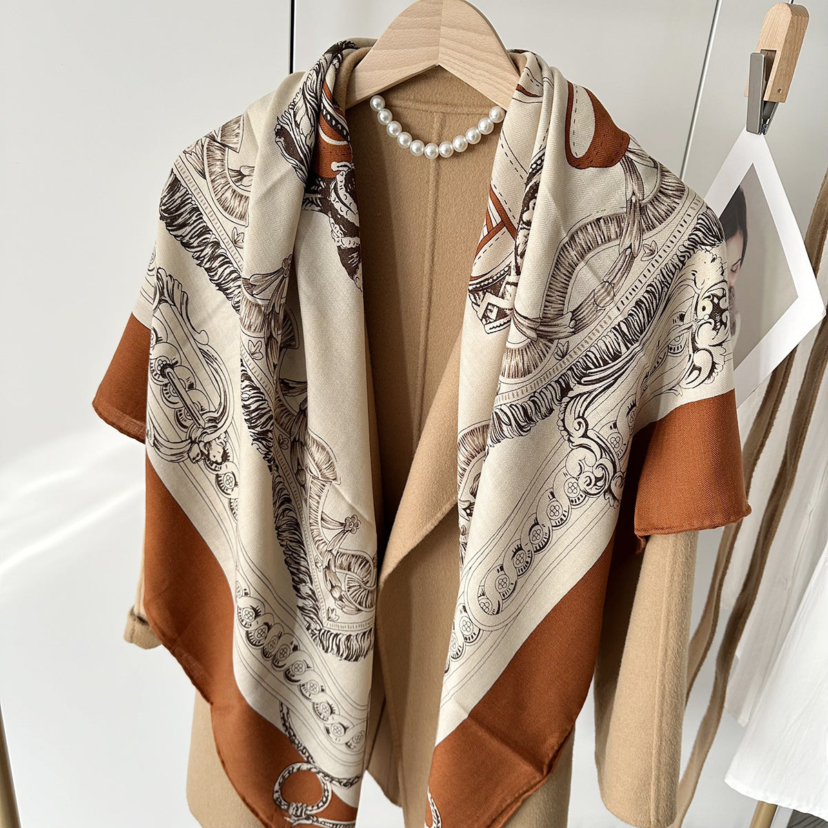 MH112 Silk Cashmere Scarf - Warm Wool Square Shawl Tropical Print