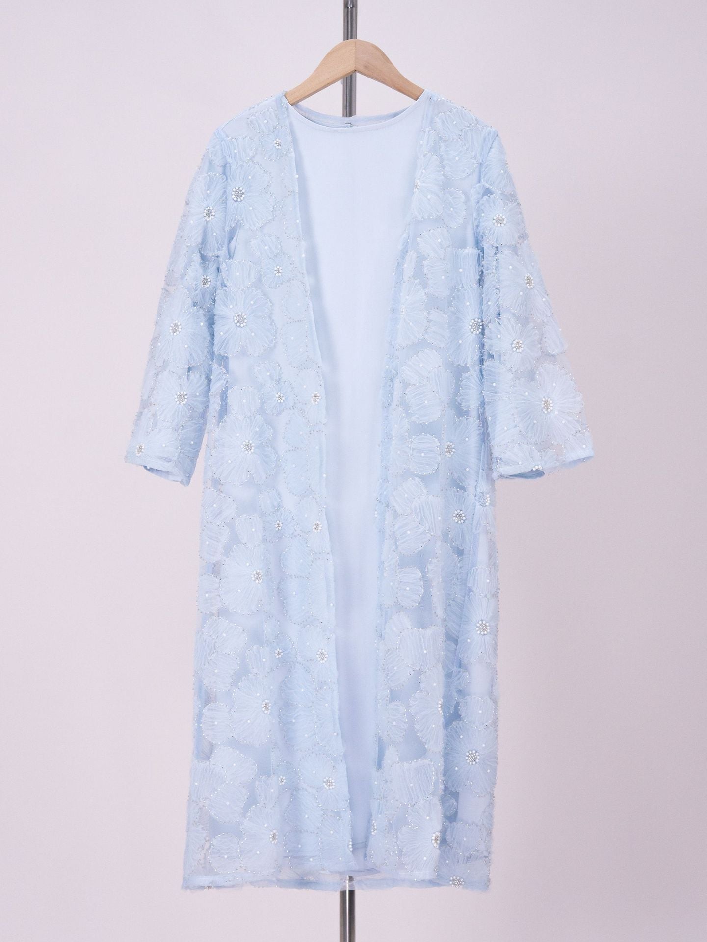 MH122 | Girls 2-Piece Mesh Flower Bead Jacket & Satin Dress Set | Ages 7–14