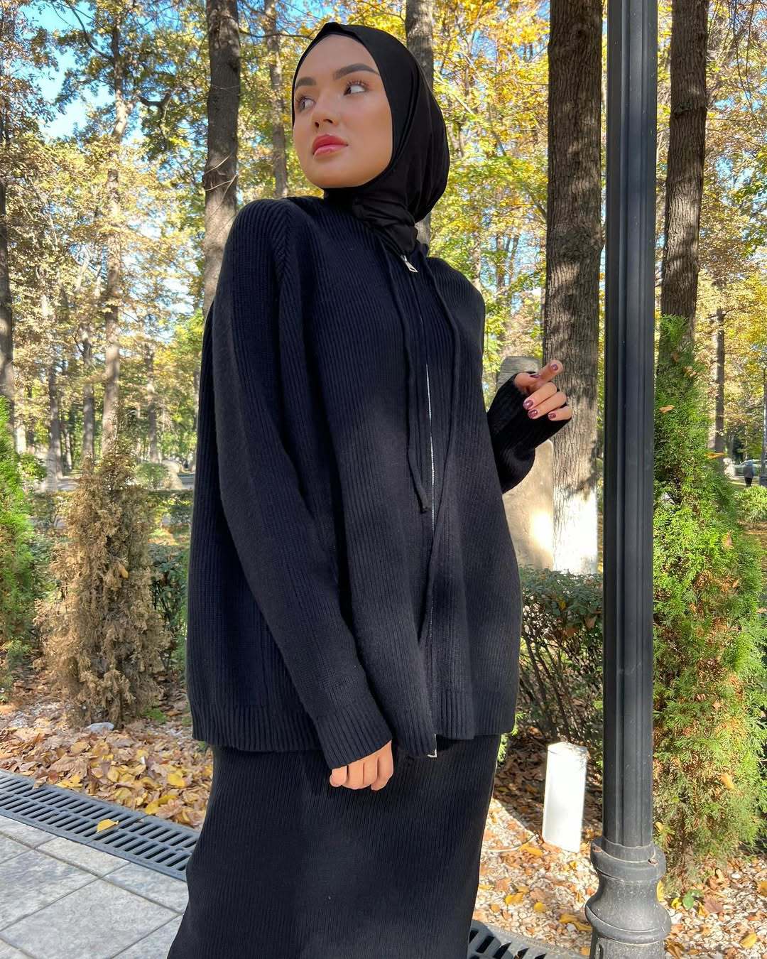 MH101 Modest Knit Hoodie & Skirt Set – Soft Ribbed Two-Piece Outfit