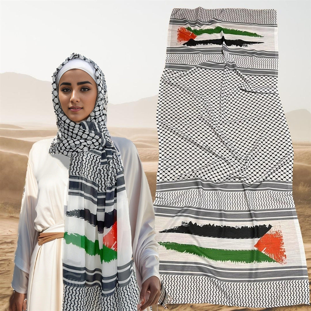 MH02 Palestinian Keffiyeh Scarf – Chiffon Print Hijab Shawl