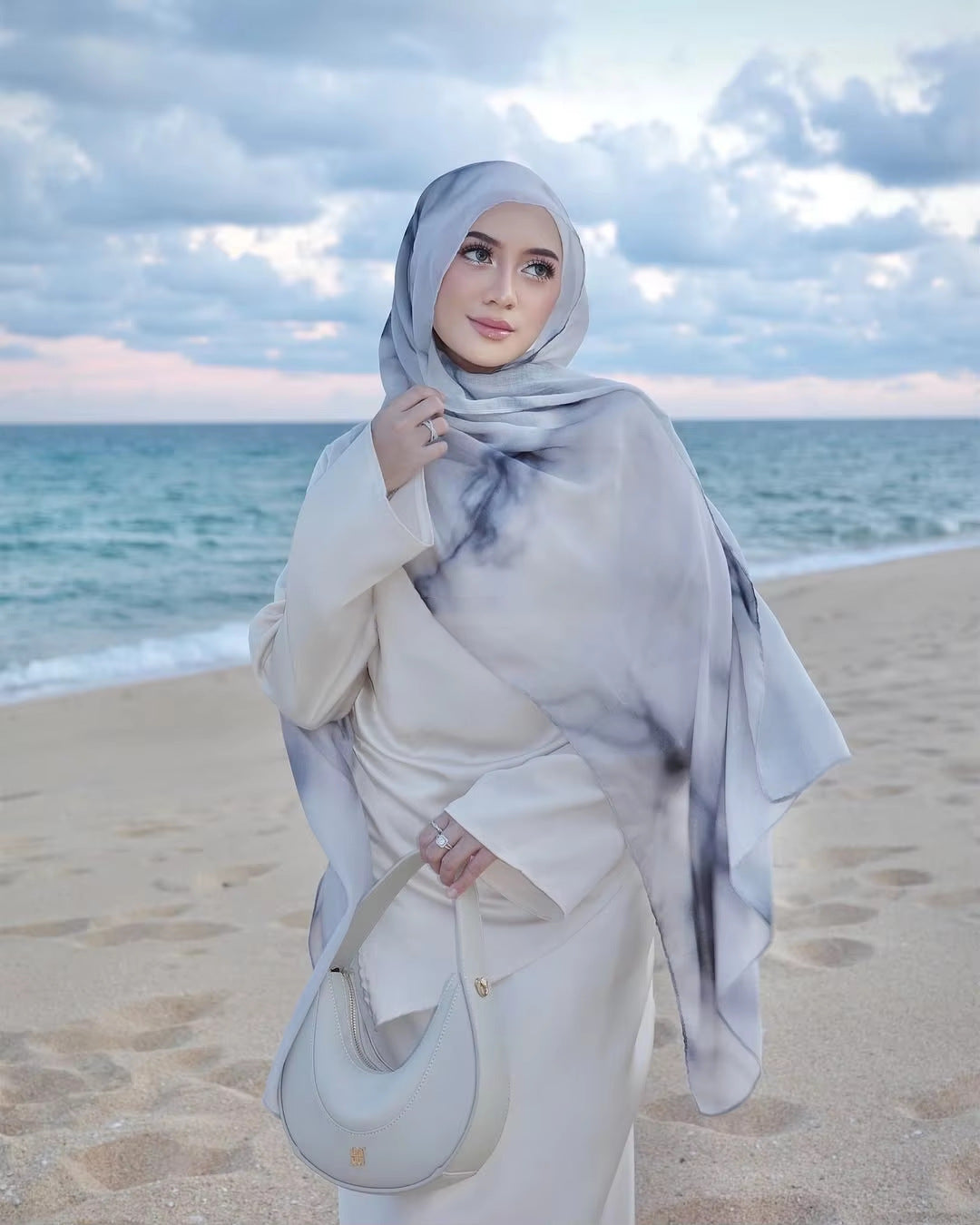 Women's Watercolor Print Hijab Scarf 80x180cm - Summer Beach Turban Headscarf with Sun Protection