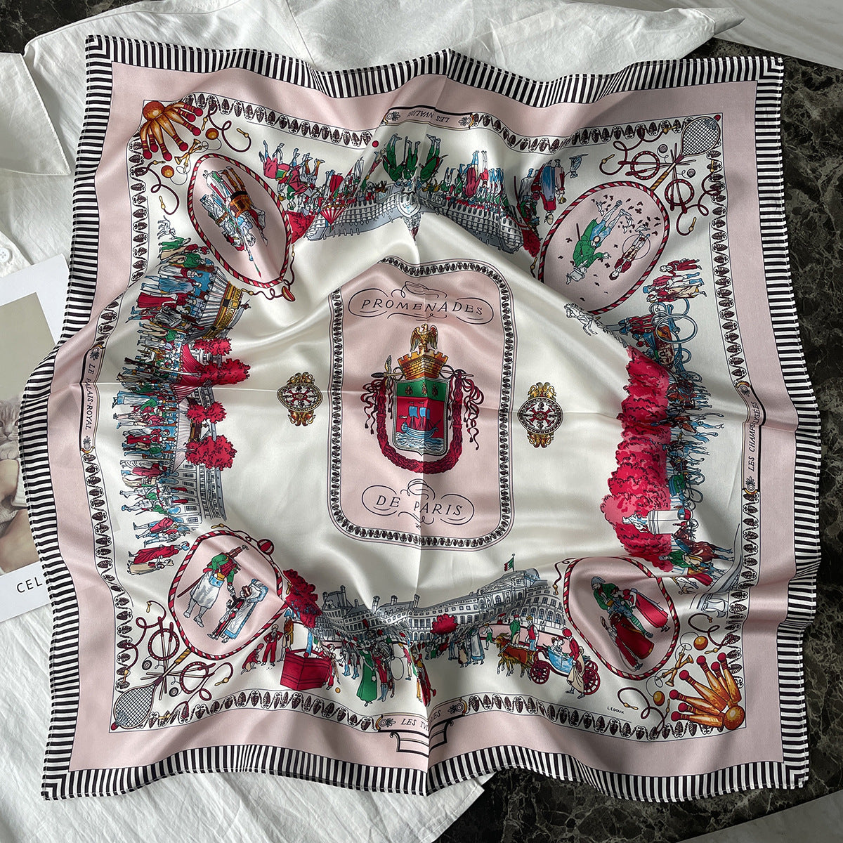 MH113 Silk Scarf Women Spring - Striped Mulberry Square UV Protection 1