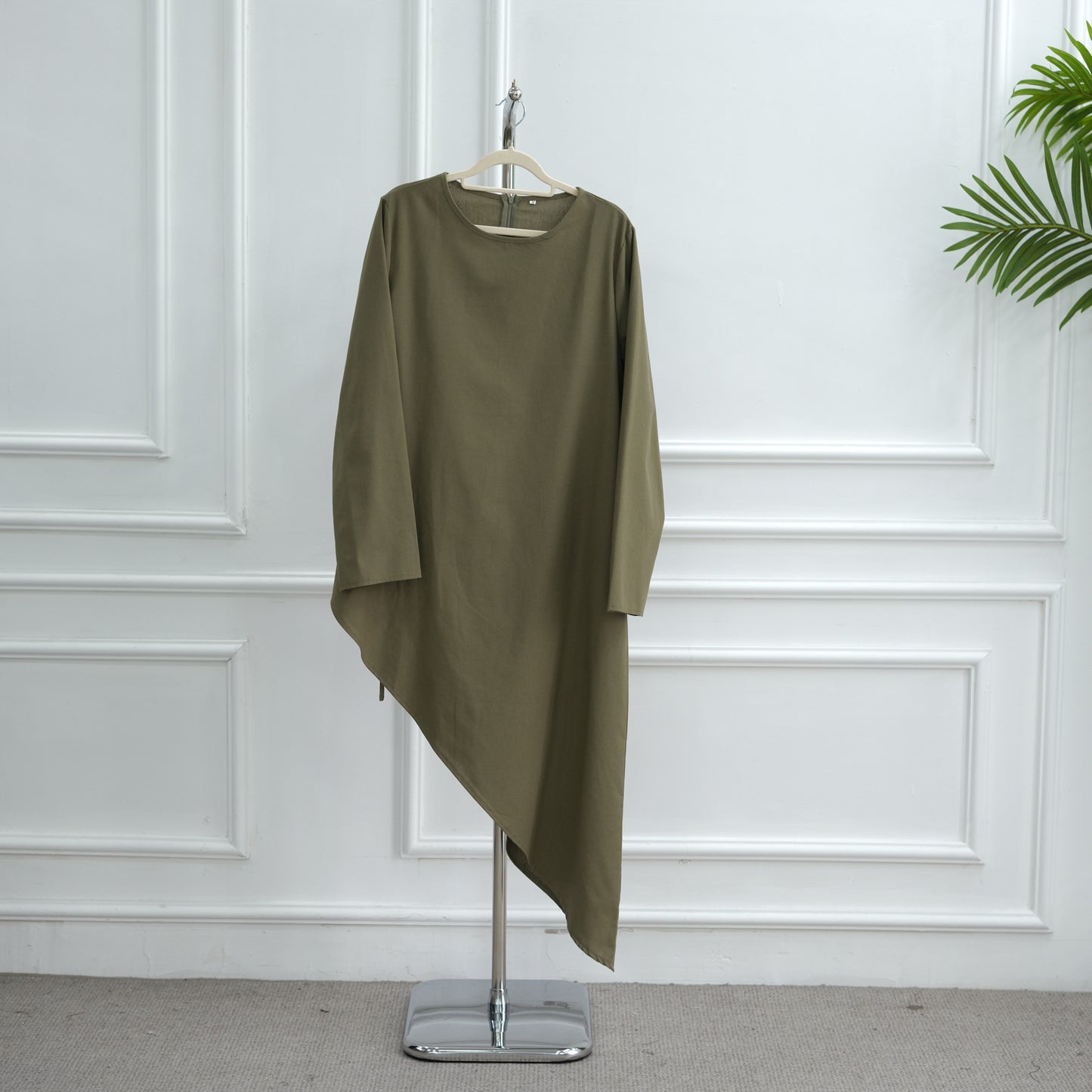 MH87 Modest Cotton-Linen Two-Piece Set – Asymmetric Drape Top & Maxi Skirt | Muslim Women Outfit for Eid & Daily Wear