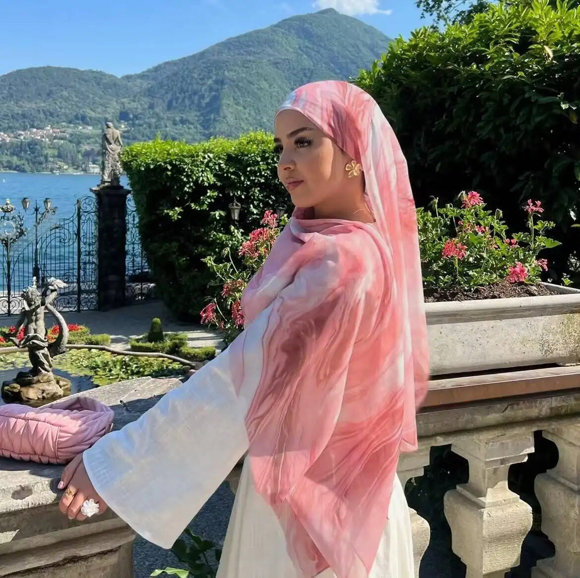 Women's Watercolor Print Hijab Scarf 80x180cm - Summer Beach Turban Headscarf with Sun Protection