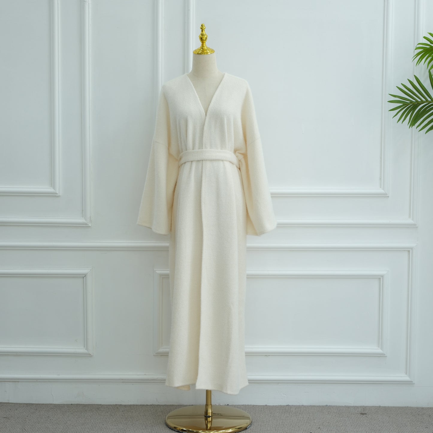 MH97 Velvet Open Abaya Cardigan with Belt – Long Sleeve Modest Outerwear