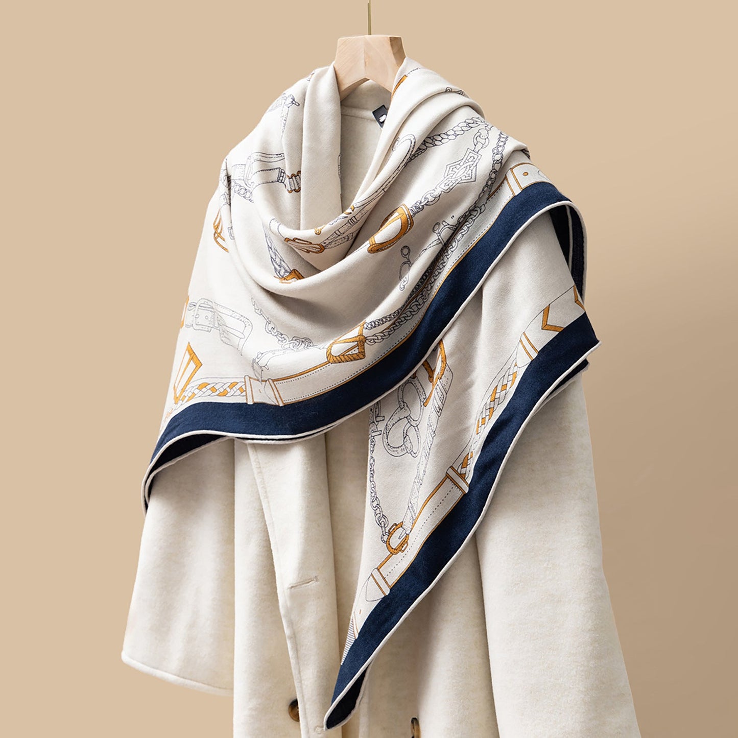 MH112 Silk Cashmere Scarf - Warm Wool Square Shawl Tropical Print