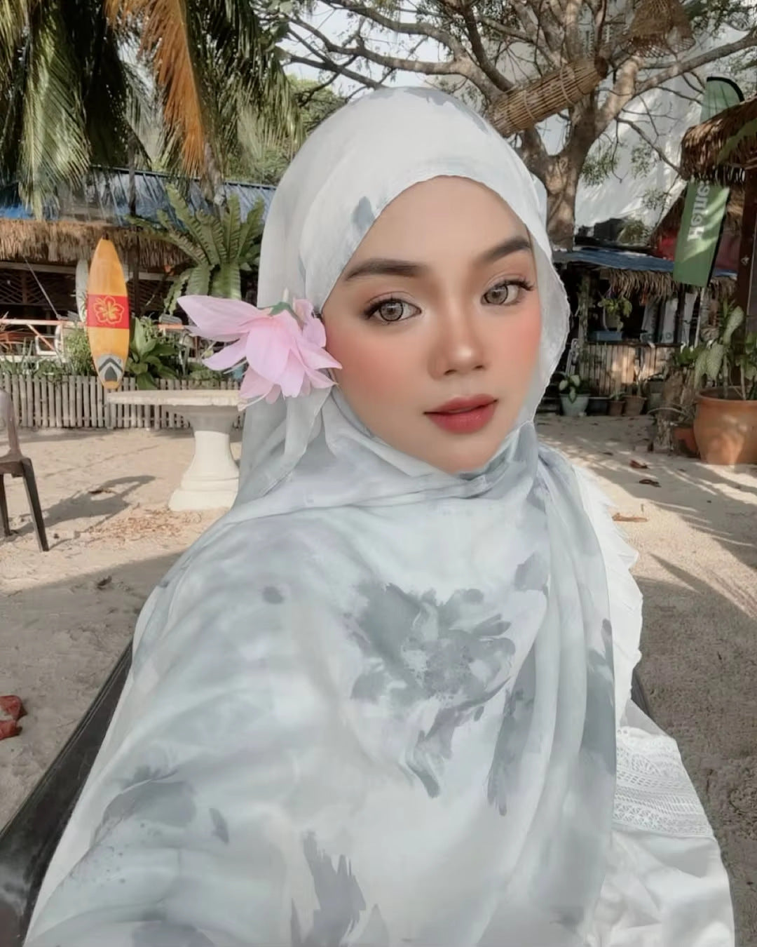 Women's Watercolor Print Hijab Scarf 80x180cm - Summer Beach Turban Headscarf with Sun Protection