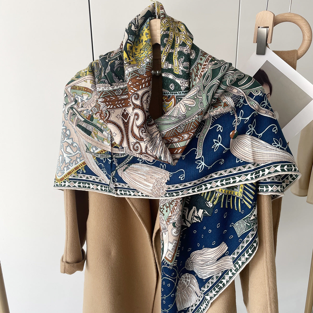 MH112 Silk Cashmere Scarf - Warm Wool Square Shawl Tropical Print