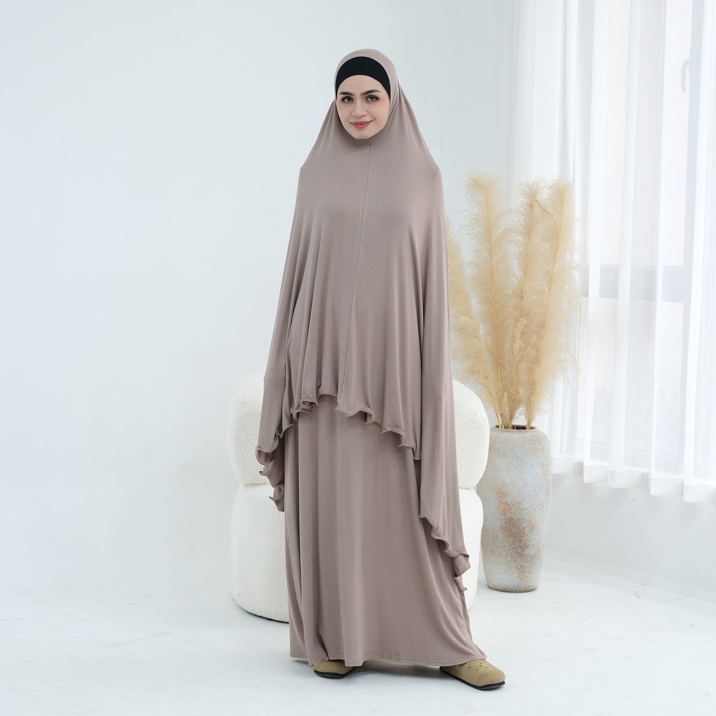 MH100 Modal Jersey Prayer Outfit Set – One-Piece Khimar & Long Dress