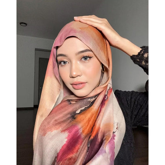 Women's Watercolor Print Hijab Scarf 80x180cm - Summer Beach Turban Headscarf with Sun Protection