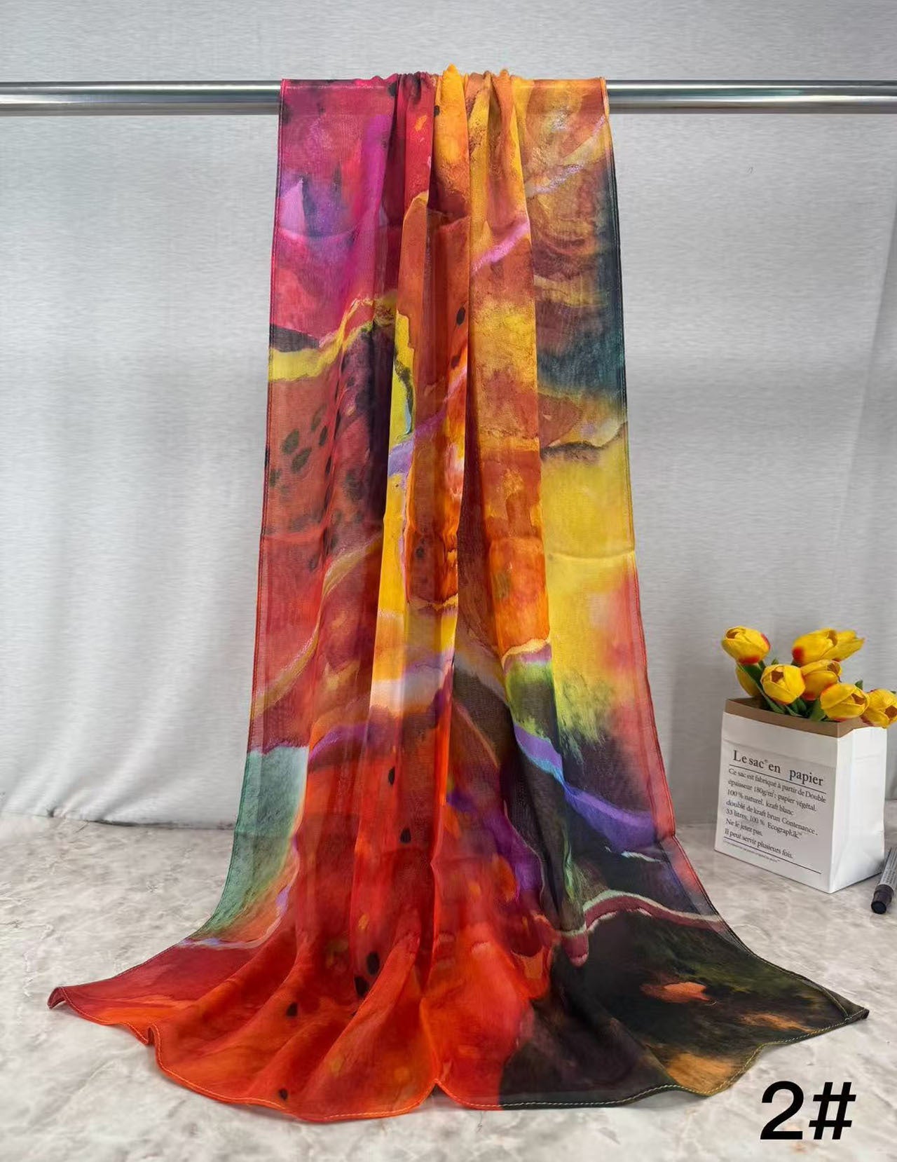 MH001 Muslim Hijab Scarf - Soft Modal Ink Print Headscarf for Women | Breathable Lightweight Shawl