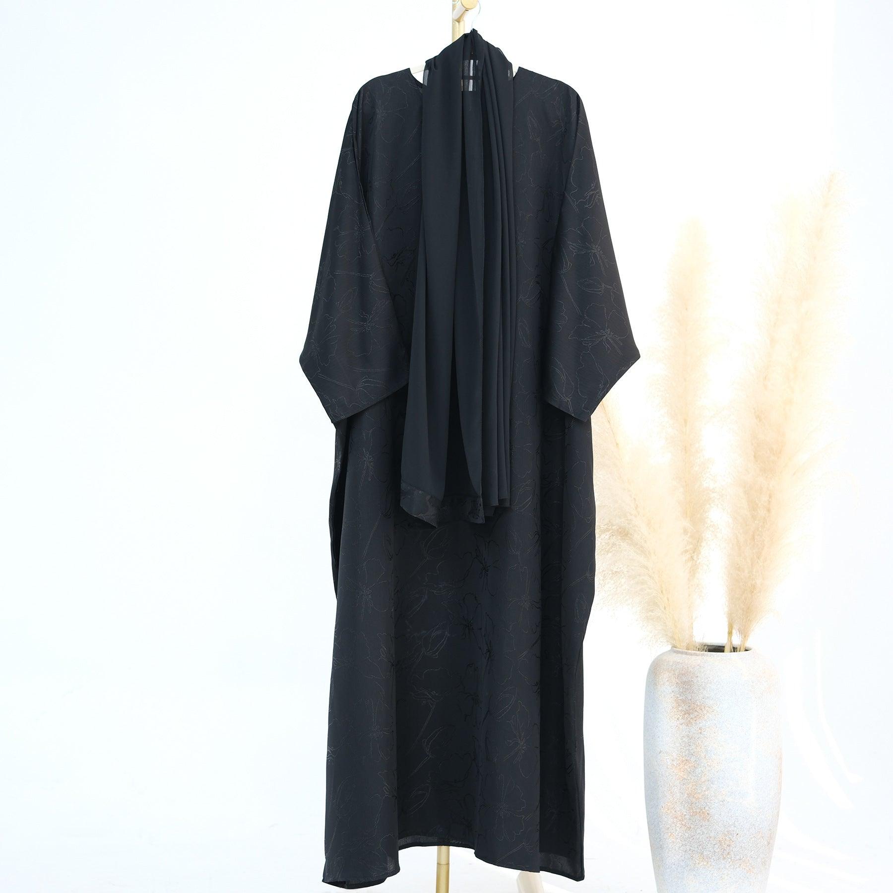 black maxi dress hijab Elegant Kaftan Maxi Dress & Hijab Set - Premium Modest Wear