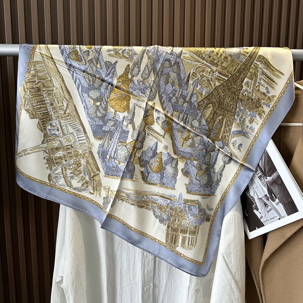 MH114 Silk Scarf Women Spring - Striped Mulberry Square UV Protection 2