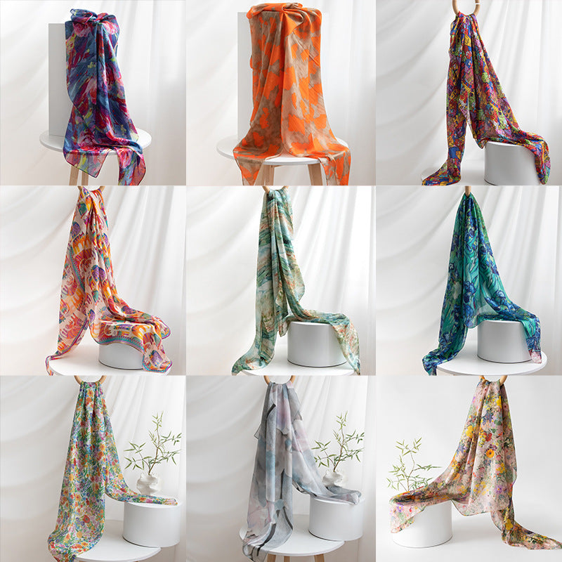 Deep Blue Rose Mulberry Silk Scarf - Luxury Print Shawl | Premium Gift