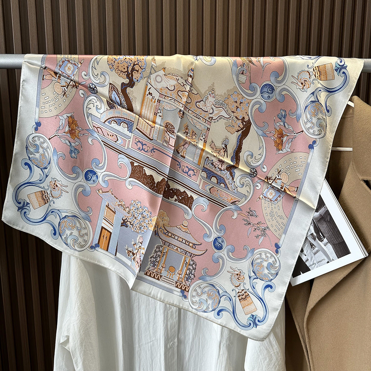 MH114 Silk Scarf Women Spring - Striped Mulberry Square UV Protection 2