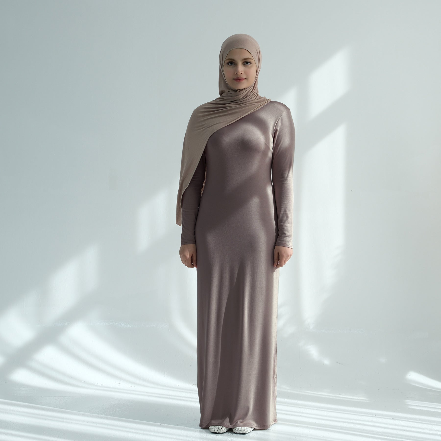 Modal Cotton Abaya Dress — Plain Solid Long Sleeve Maxi, Hij