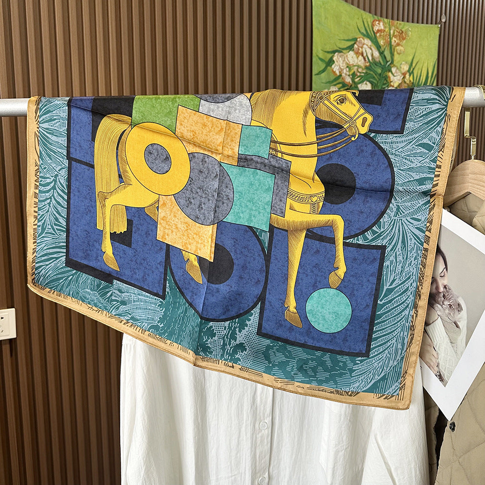 MH114 Silk Scarf Women Spring - Striped Mulberry Square UV Protection 2