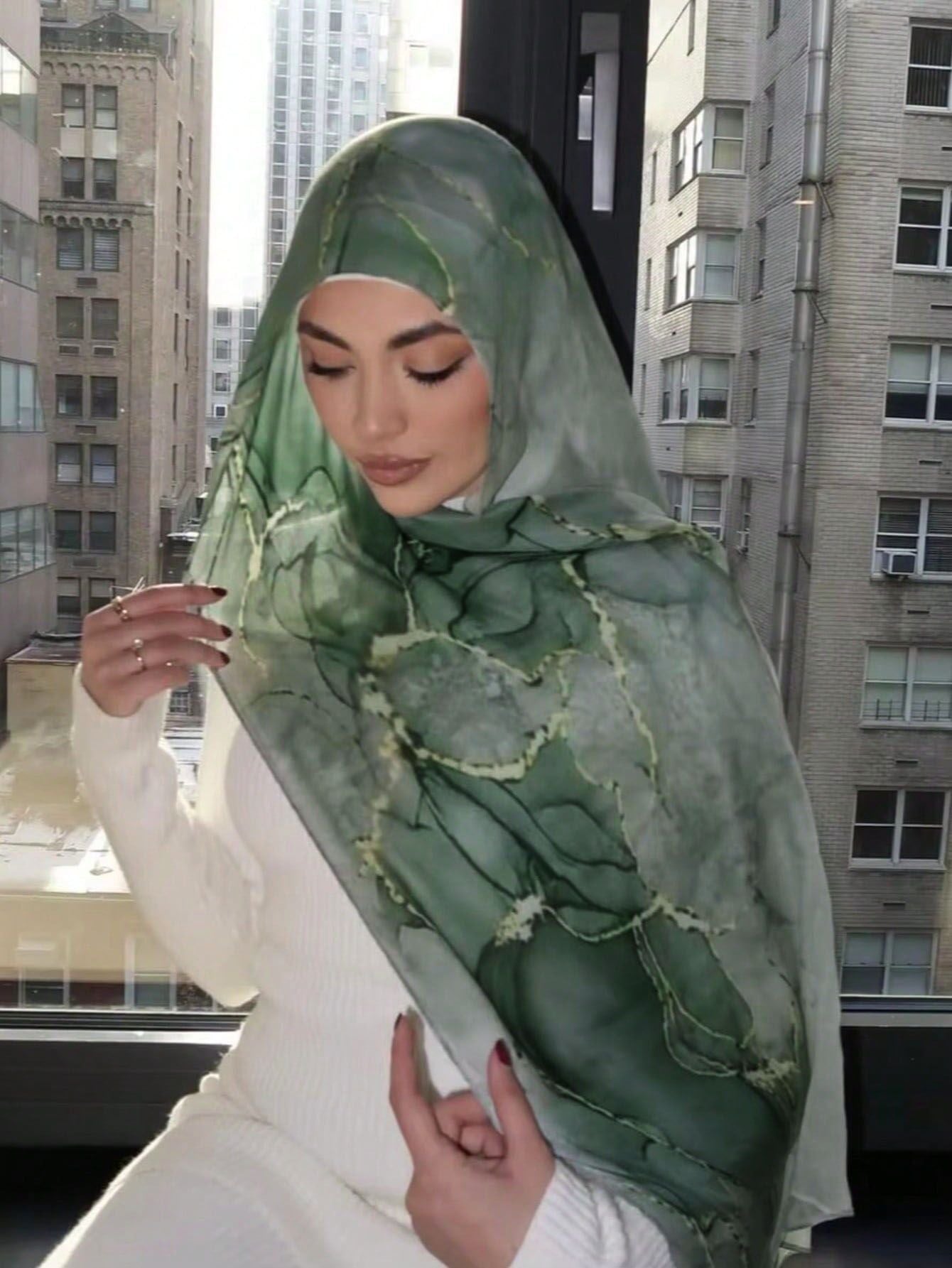 Women's Watercolor Print Hijab Scarf 80x180cm - Summer Beach Turban Headscarf with Sun Protection