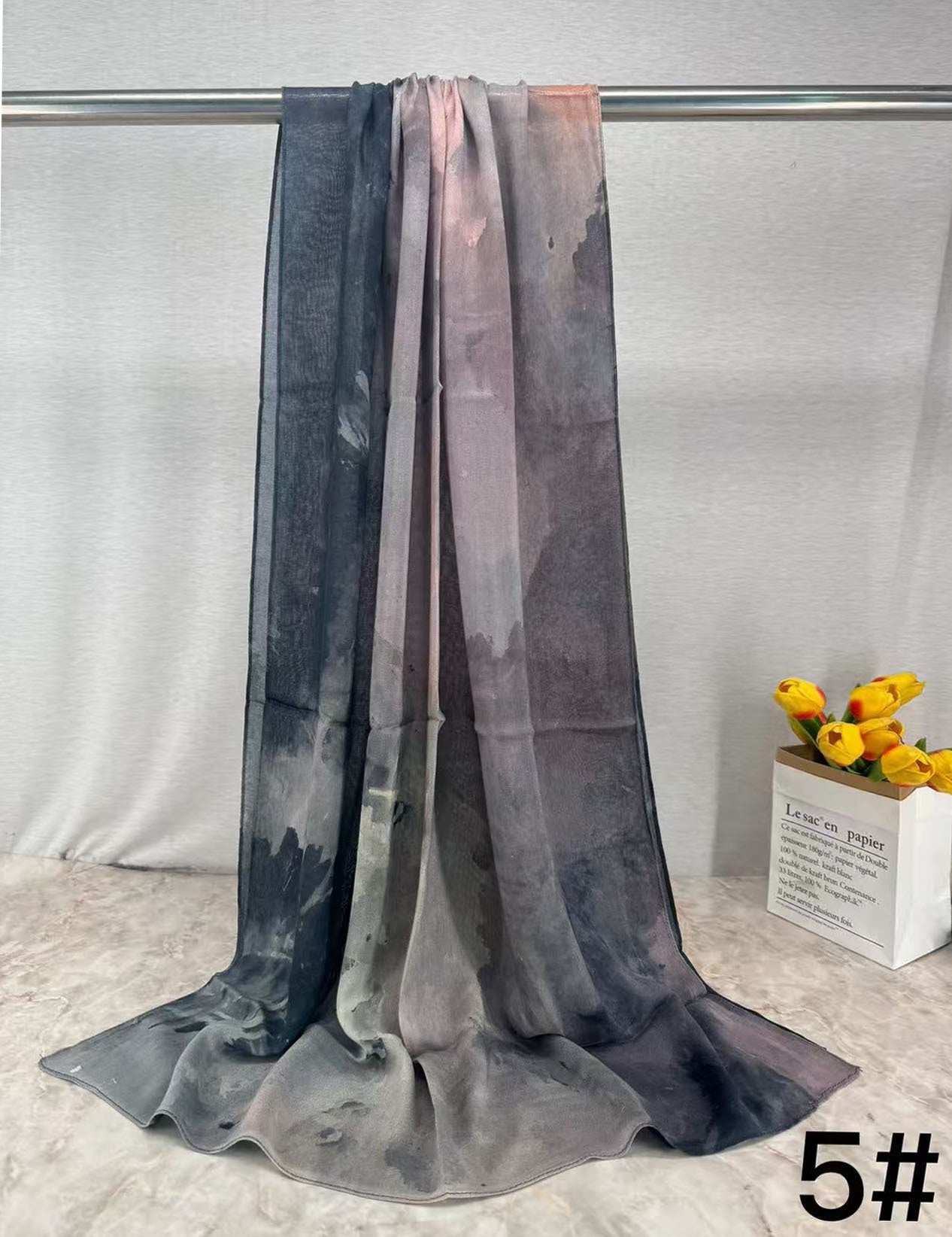 MH001 Muslim Hijab Scarf - Soft Modal Ink Print Headscarf for Women | Breathable Lightweight Shawl