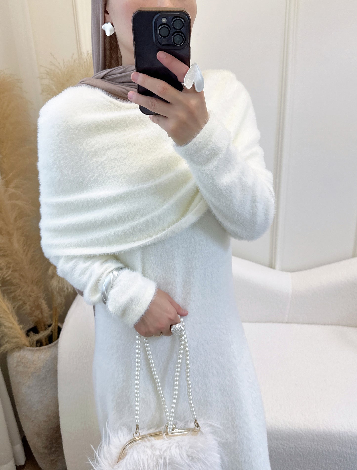 MH125 Faux Mink Knit Maxi Dress & Cape Set – Soft Winter Modest Two-Piece