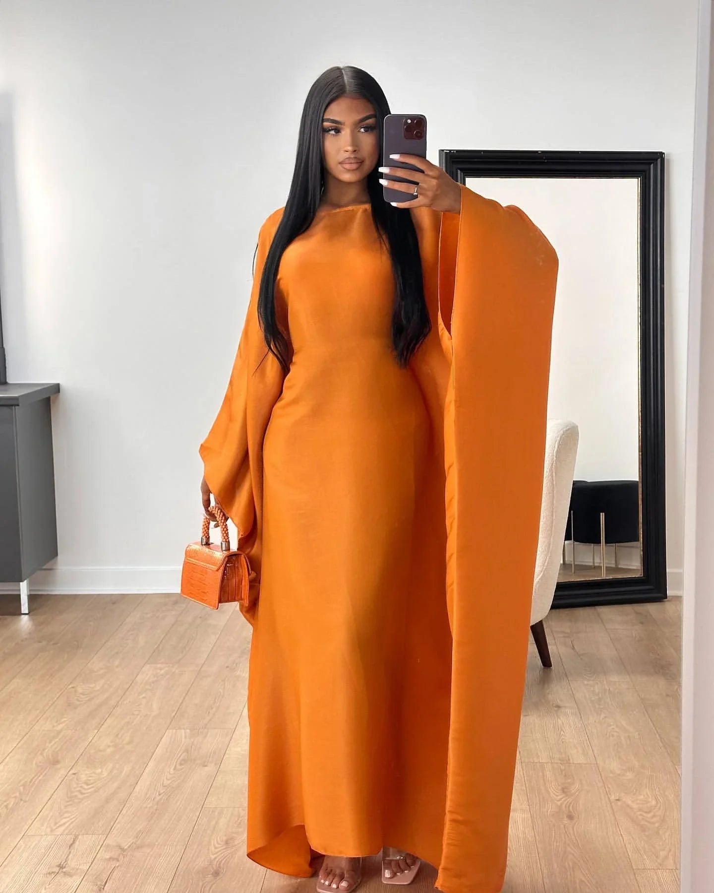 MH44 Plus Size Kaftan Abaya – Shiny Eid & Iftar Batwing Dress with Belt