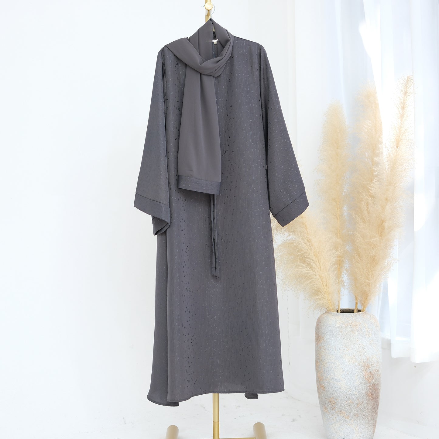 MH102 3D Jacquard Abaya – Elegant Belted Dress or Open Abaya