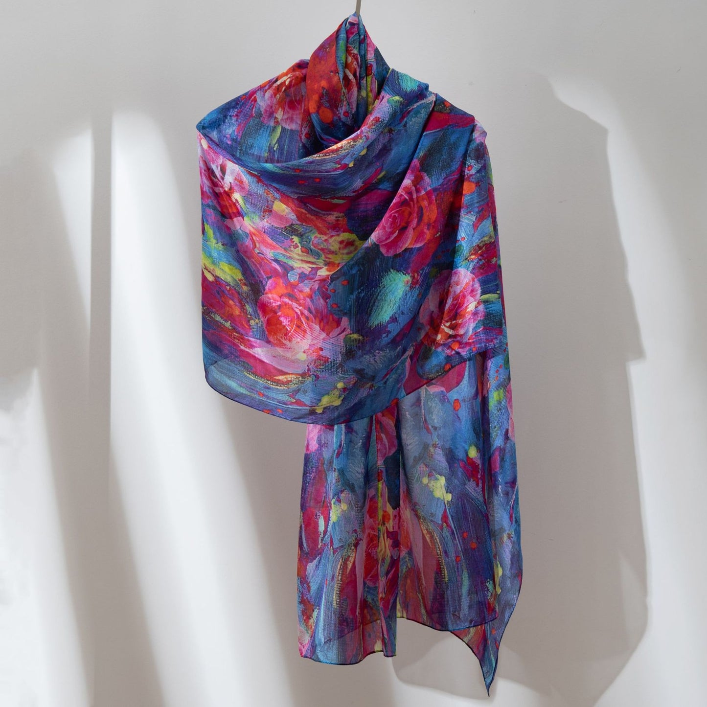 Deep Blue Rose Mulberry Silk Scarf - Luxury Print Shawl | Premium Gift