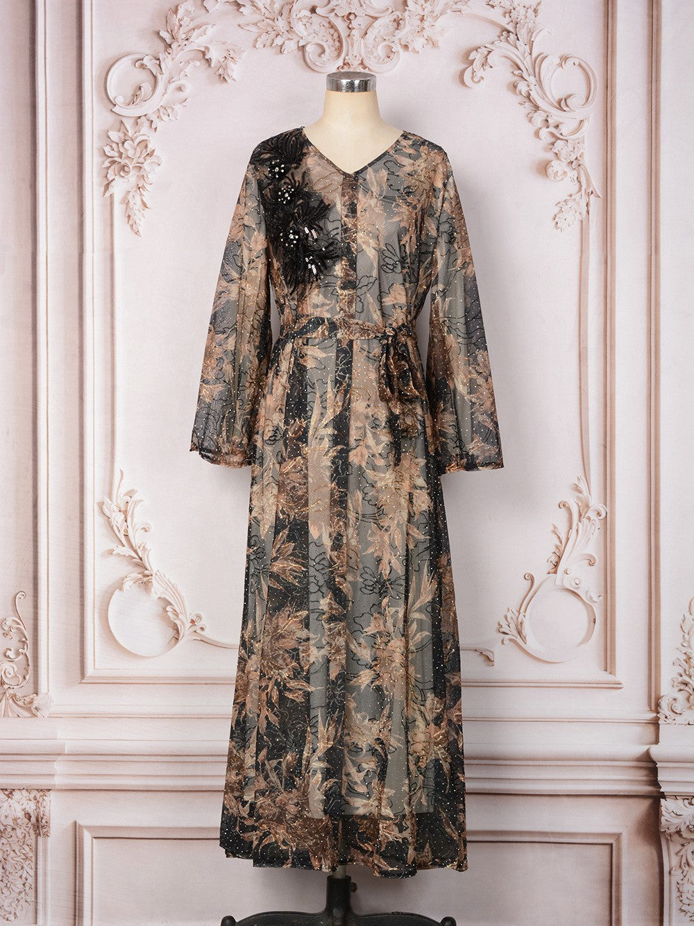 MH124 Floral Lace Modest Maxi Dress