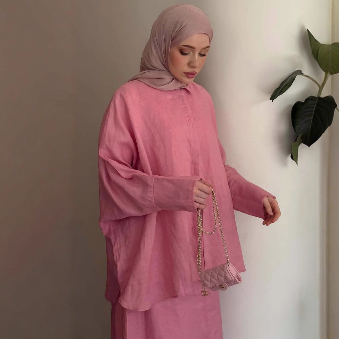 | Retro Lapel Cardigan Shirt & Long Skirt Set | Loose Modest | full length view | Maha The Label modest fashion outfit