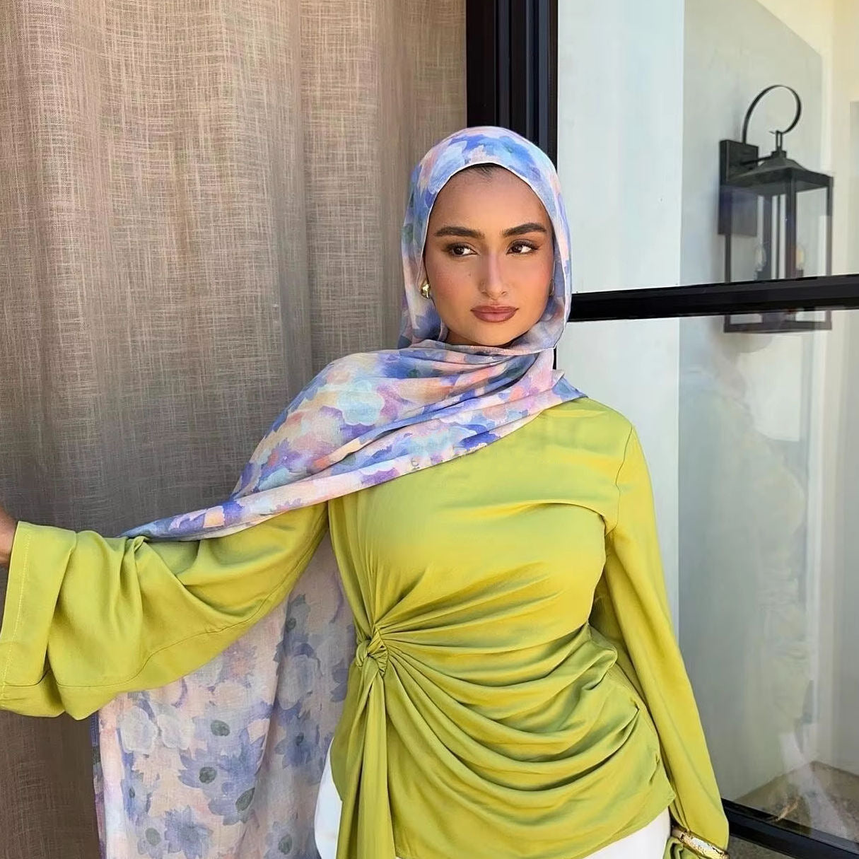 Women's Watercolor Print Hijab Scarf 80x180cm - Summer Beach Turban Headscarf with Sun Protection