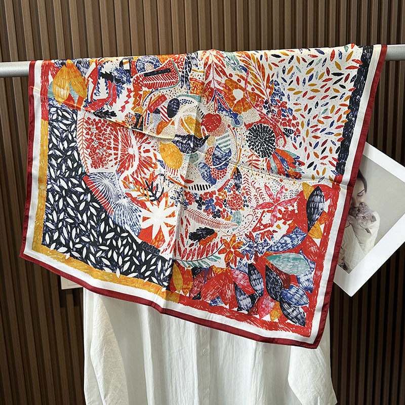 MH115 Silk Scarf Women Spring - Striped Mulberry Square UV Protection 3