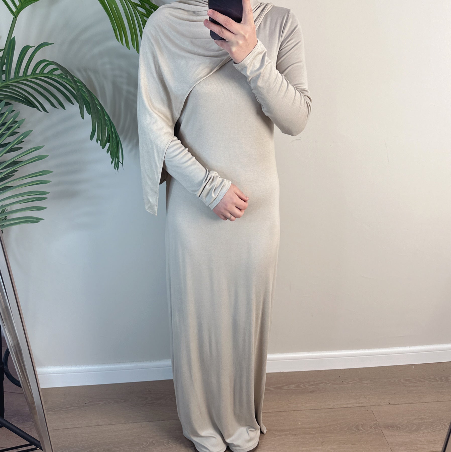 Modal Cotton Abaya Dress — Plain Solid Long Sleeve Maxi, Hij