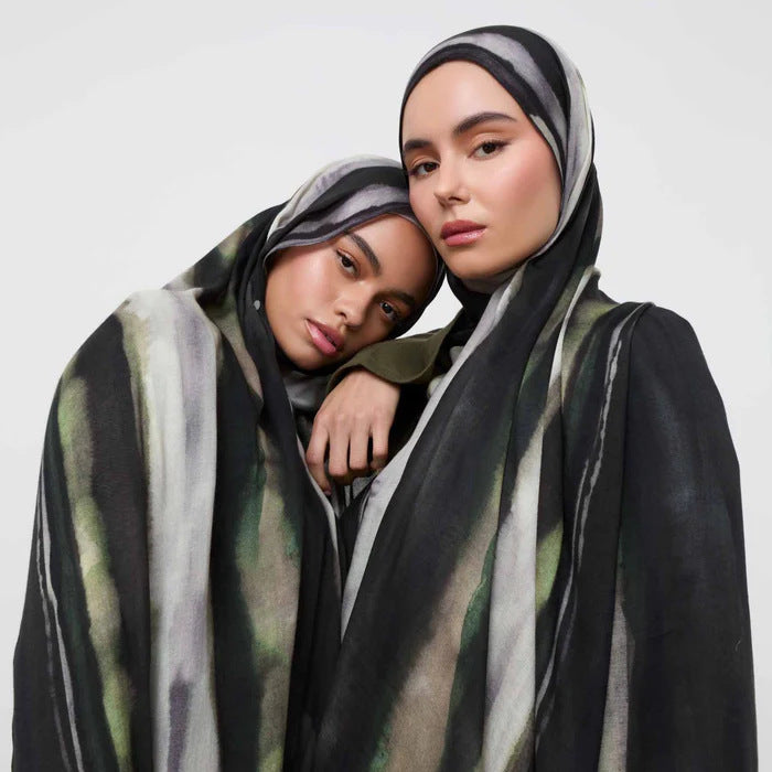 Women's Watercolor Print Hijab Scarf 80x180cm - Summer Beach Turban Headscarf with Sun Protection