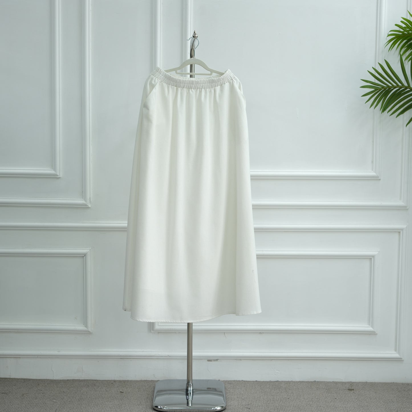 MH87 Modest Cotton-Linen Two-Piece Set – Asymmetric Drape Top & Maxi Skirt | Muslim Women Outfit for Eid & Daily Wear