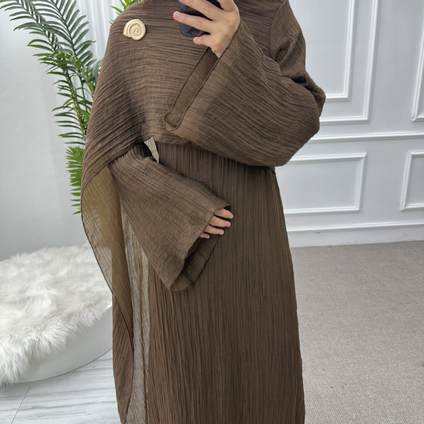 MH86 Double-Layer Abaya Dress – Solid Color, Tencel-Feel Stretch Knit Modest Maxi